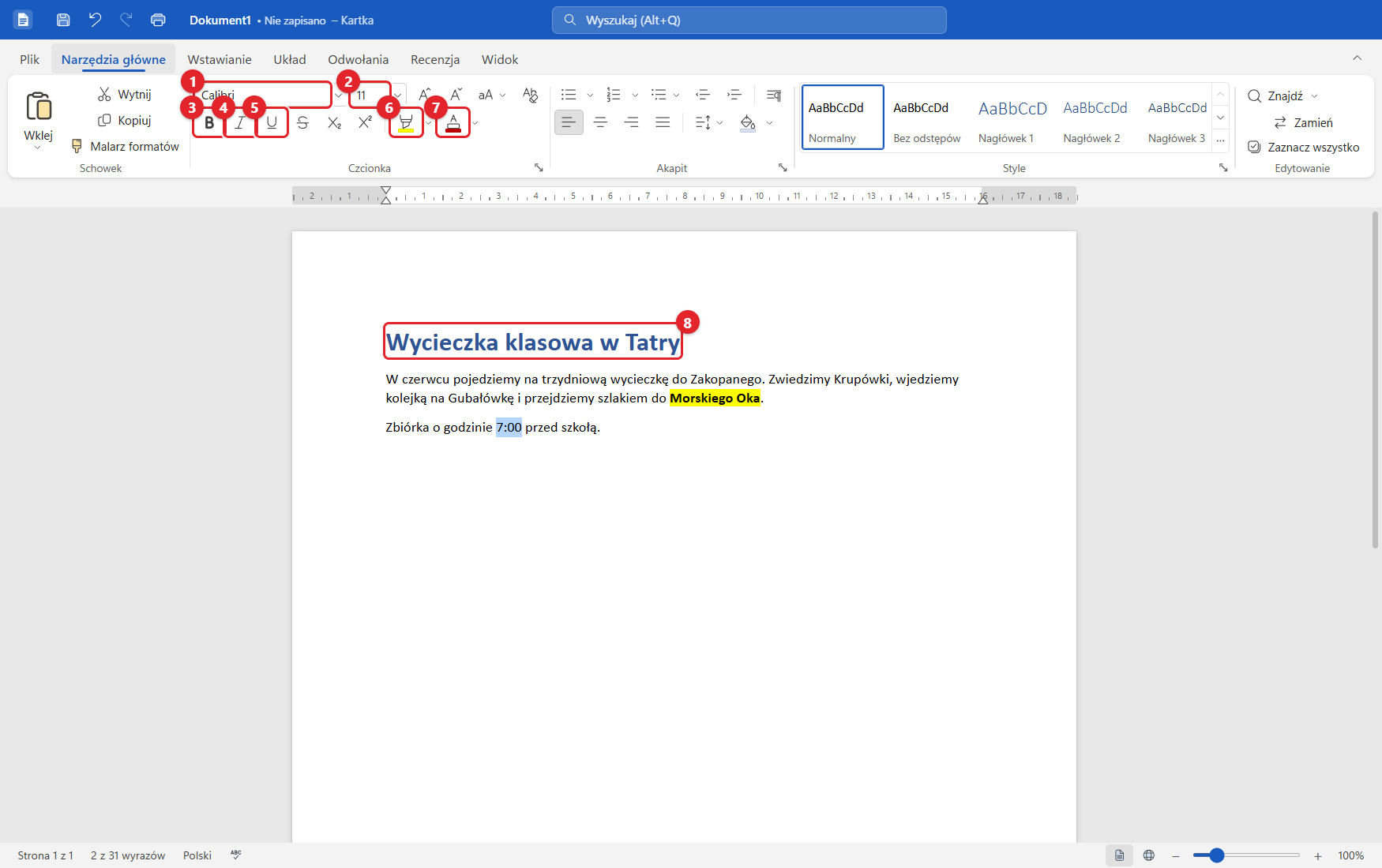 Grupa Czcionka na wstążce