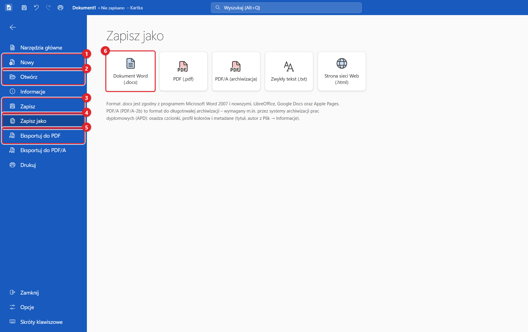 Widok Plik – Zapisz jako