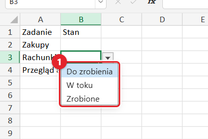 Lista rozwijana w komórce