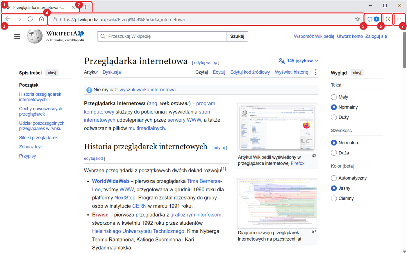 Okno Witryny z oznaczonymi częściami