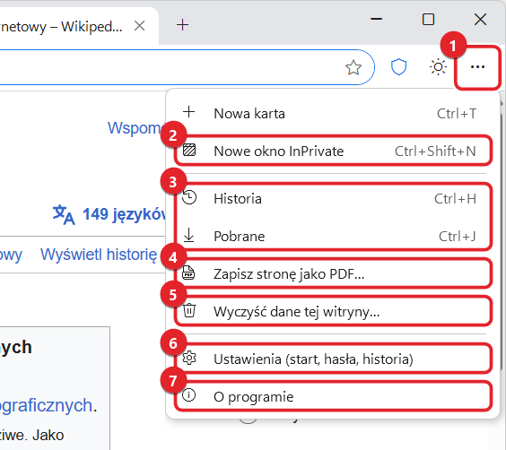 Menu ⋯ Witryny