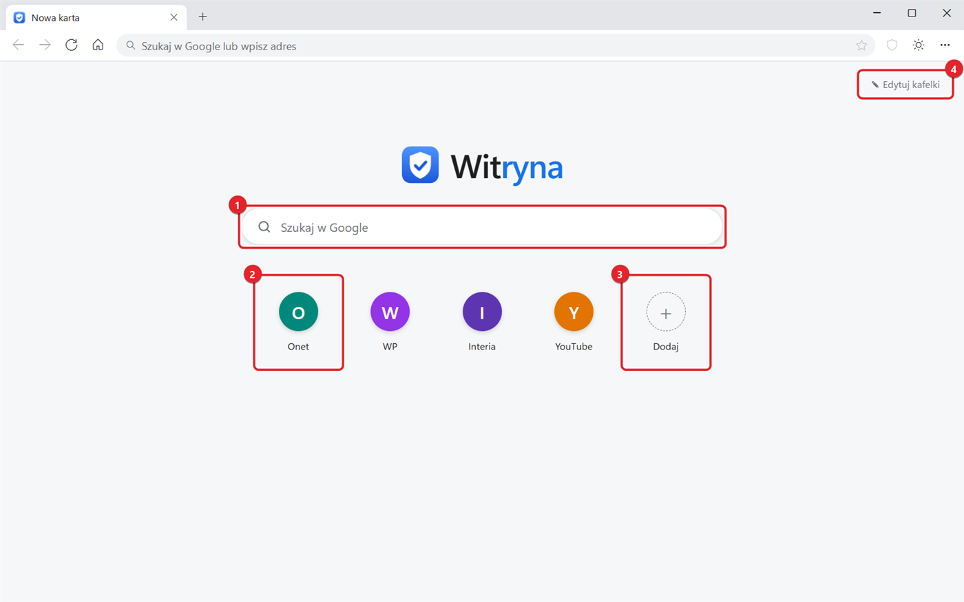 Strona startowa Witryny z kafelkami