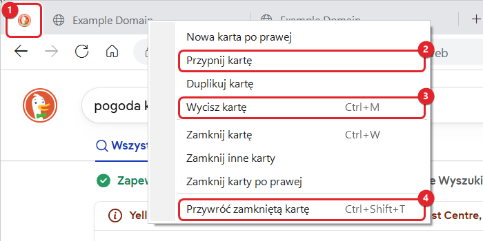Menu karty z przypiętą kartą