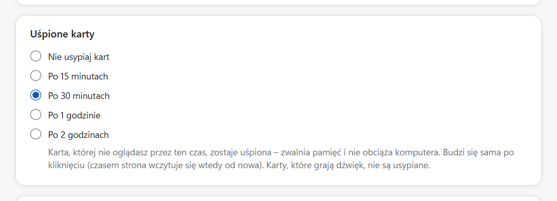 Ustawienie usypiania kart