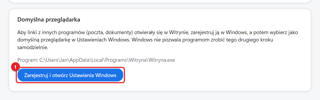 Karta Domyślna przeglądarka w Ustawieniach
