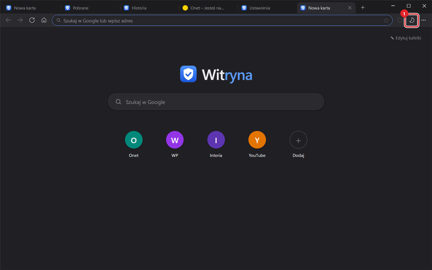 Witryna w ciemnym motywie